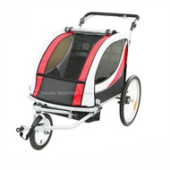 ❣2 in 1 Twins Bicycle Trailer with Rain Cover, Double Seat Kids Wagon, 20Inch Big Wheel Bike Car -h