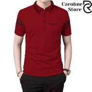 Terlaris Kaos Kerah Daun Pria Saku Garis Pendek - Kaos Krah Saku Depan