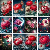 RUOPOTY Acrylic Paint By Numbers For Kids Picture Paint Red Lucky Flower Paint For Painting Gift