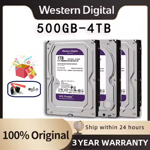 Western Digital WD Purple HDD 1TB 2TB 3TB 4TB SATA 6.0Gb/s 3.5" Hard Drive Disk For Security System 