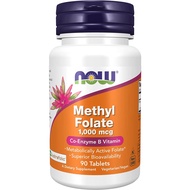 NOW Supplements, Methyl Folate 1,000 mcg, 90 Tablets Metabolically Active Folate*, Co-Enzyme B Vitam