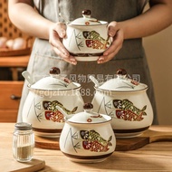 Carp Lard Jar Ceramic Seasoning Jar Salt Jar with Lid Kitchen Pepper Oil Jar High Temperature Resist