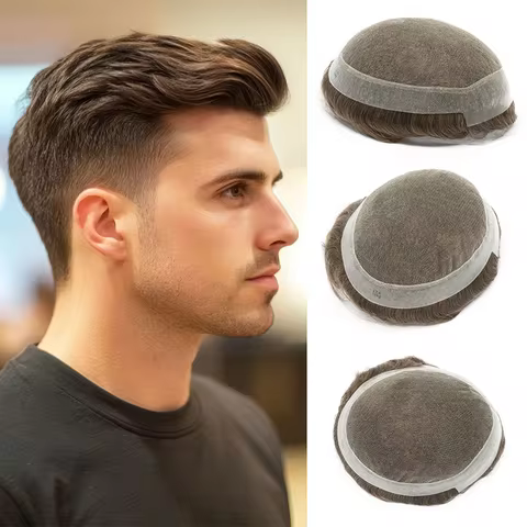 Australia Men's Swiss Lace & PU Base Men Toupee Wig Male Hair Prosthesis Breathable Man Wig Capillar
