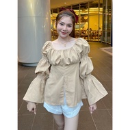 lvupthaishop PRP x SPN  เสื้อคอเหลี่ยมปาดไหล่แขนทรงบอลลูนพองๆชายกระดิ่งรุ่น ญาญ่า P101E