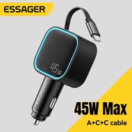 Essager 45W Car Charger with Type-C Retractable Cable (2C+A) PD 30W fast charging Input voltage 12-2