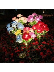 1個人工草坪花園LED地氛裝飾燈配有7個彩色太陽能玫瑰花花燈