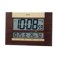 Seiko Clock wall clock, digital electric wave, calendar, brown wood grain, 18 x 26 x 2.2cm SQ440B