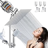 NLZQPTS 8-in High Pressure Filtered Shower Head with 8-mode Handheld Shower Head Combo, Built-in Power Wash, with 59-in Hose -1Replaceable Filter Cartridge, Self-adhesive Holder, Shower Head Combo Set
