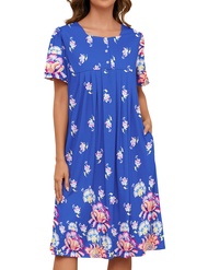 Bloggerlove Nightgown for Women Hawaiian Muumuu House Dress Print Lounger Patio Dress with Pockets M