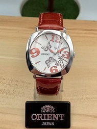 ORIENT Japan นาฬิกาสัญชาติญี่ปุ่น(ผู้หญิง) ระบบควอตซ์ สายหนังแท้ ลายผีเสื้อ กล่อง+ใบประกัน1ปี