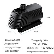 Máy bơm nước ATMAN AT5000 45W, 5000L/Hr lọc nước hồ cá koi, bơm sinh hoạt, tiểu cảnh, đài phun nước 