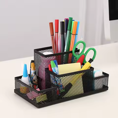 1Pc Fashion Multifunctional Office Stationery Desk Organizer Mesh Collection Pen Holder Organizer Bo