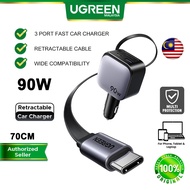 UGREEN 90W Car Charger with 60W Retractable Cable 3 Port PD 3.0 USB Type C Fast Charging iPhone 15 1