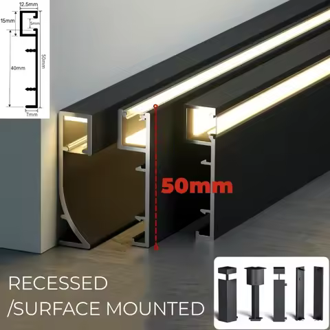 0.5/1M/Pcs 50mm LED Aluminium Profile Baseboard Hard Bar Strip Light Suface Mounted Metal Wall Skirt