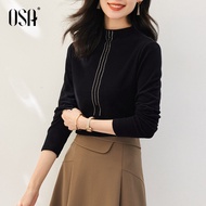 เสื้อยืดคอปกสูงครึ่งตัวสีดำ OSA สำหรับผู้หญิง เสื้อชั้นในฤดูใบไม้ร่วง 2025 ใหม่ เสื้อชั้นในขนแกะเดนม