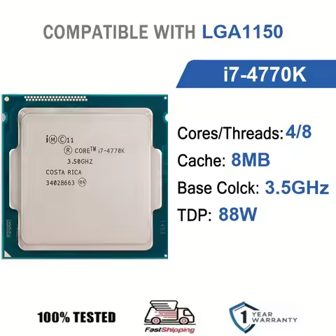 Intel Core i7-4770K 4 Core 8 Thread 3.5GHz 88W 8MB Cache 22nm LGA1150 SR147 DDR3 1333/1600 MHz Haswe