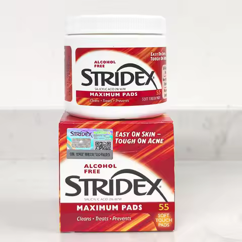 Stridex Maximum Strength Alcohol-Free Acne Pads, 55 Soft Touch Pads, Fights Acne & Blackheads, Clean