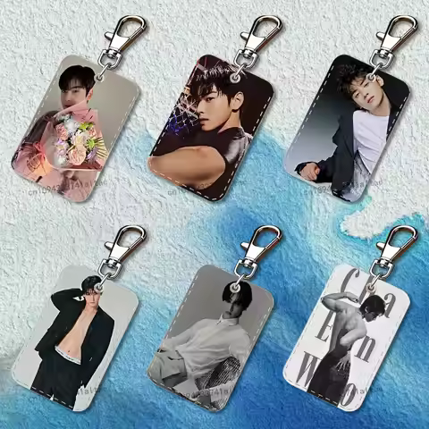 Singer Cha E-EunWoo Rectangle Card Case Leather Card Holder Keychain Key Ring Transportation Card Ca