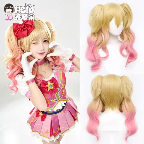 Nijino Yume Aikatsu Stars HSIU Anime Wig 55Cm Short Blonde Mixed Pink Synthetic Heat Resistant Hair 