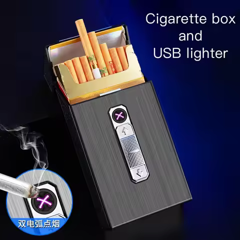 2026 The New USB Dual-arc Lighter Waterproof Cigarette Case 20 Ordinary Cigarettes Storage Box Ignit