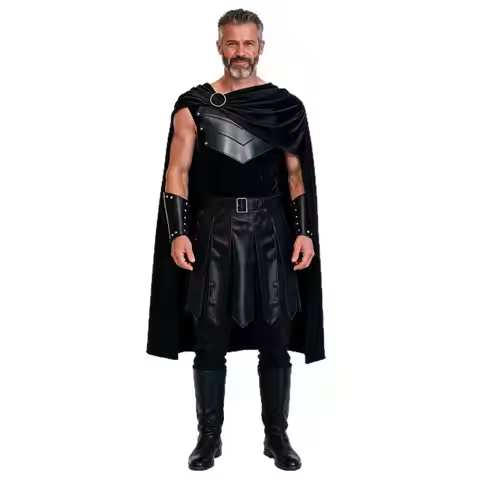 Men's Ancient Greek Warrior Cosplay Costume Roman Gladiator Armor Outfit Viking Gladiator Skirt PU L