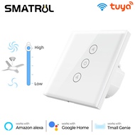 SMATRUL Tuya WiFi Smart Fan switchSmart life APP remote control Timing 86*86mm Regulator Switch For Ceiling Fan 110-240V Speed fan switch Touch wall switch Voice control for Alexa，Amazon Echo，Google Home Tmall Genie