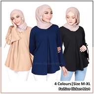 FC Mart - Plus Size Blouse / Blause Muslimah Saiz Besar / Women Ribbon Long Sleeve Top / Baju Lengan Panjang Perempuan