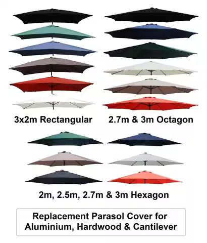 2m 2.5m 2.7m 3m 3x2m Replacement Fabric Garden Parasol Canopy Cover 6 or 8 Arm
