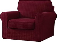 CHUN YI 3 Piece Houndstooth Armchair Sofa Cover, 1 Seater Stretch Couch Slipcover with One Separate Backrest and Cushion with Elastic Band, Swallow Gird Fabric(Wine)