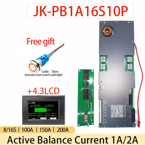 JKBMS JK-PB1A16S10P LiFePo4 Li-Ion LTO Battery 24V 48V 8S/16S 100A Household Energy BMS Home Inverte