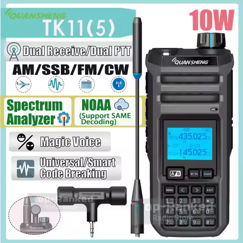 Quansheng TK11(5) Walkie Talkie 10W Dual Band Dual Receive AM SSB FM CW NOAA VHF UHF Spectrum Analyz