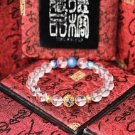 原礦白水晶手珠 8mm 景泰藍蓮花 藍晶石 客製化串珠設計 手環