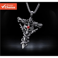 Double Dragon Necklace Alloy Pendant Vintage Punk Cross for Trendy Men