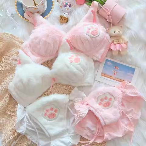 Japanese Style Sweet Cute Bra & Panties Set lolita Underwear Sleep Intimates Set Sweet Kawaii bra an