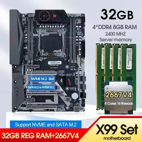 JINGYUE X99 TI D4 Motherboard Processor and Memory Kit Xeon E5 2667V4 CPU LGA 2011-3 DDR4 32GB 2400M