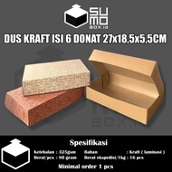 KRAFT Box contains 6 DONUTS, size 27x18.5x5.5 LAMINATED Chocolate Box, Cake Donut Box Food Container