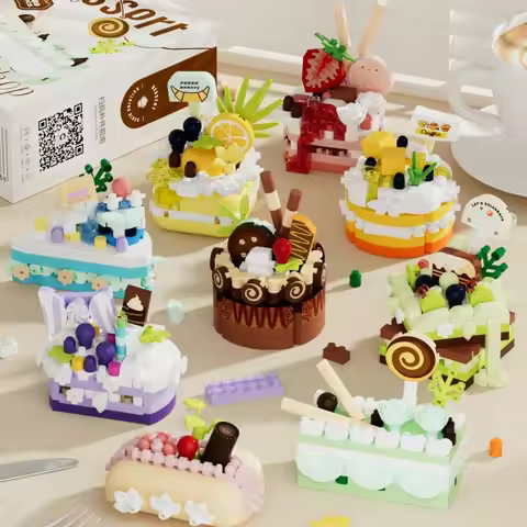 DIY MOC Cake Waffle Toast Chocolate Shuflei Swiss Roll Ice Cream Crispy Tarts Building Blocks Model 