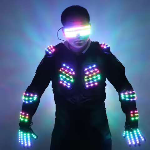 RGB Colorful Light Armor Outfits Glowing Clothe Show Dress Bar DJ MC Performance Robot men suit led