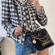CHANEL 24a黑色珍珠22bag mini肩背斜背包 17*18*6 芯片款 98新配件塵袋購證盒子