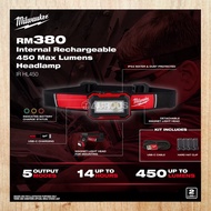 MILWAUKEE IP54 INTERNAL RECHARGEABLE 450 MAX LUMENS LED HEADLAMP (IR HL450)