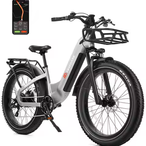26''Fat Tire Ebike 1000W peak 48V 20Ah Removable Battery APP Control 90Mi Range GPS Tracking Electri