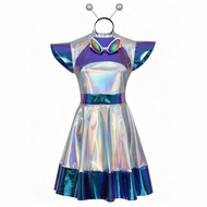 New Alien Girl Skirt Kids Alien Costume with Glasses Sparkly Rainbow Galaxy Gradient Halloween Costu