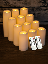 4/12入組帶遙控和定時器的防水led蠟燭,室外逼真無火焰蠟燭,可用電池驅動的柱狀蠟燭,適用於婚禮、萬聖節、聖誕節、家庭裝飾,提供三種尺寸選擇