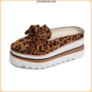 Leopard print Bow Woman's Wedges Shoes 7cm Heels Slingback Casual Walking Shoes Anti-skid Size 35-43