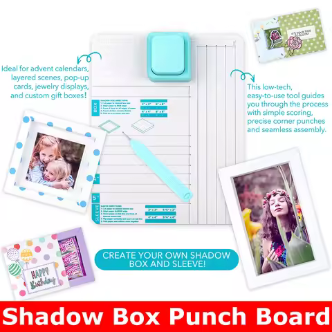 Shadow Box Punch Board with Built-In Paper Guide Perfect for Layered Scenes & Pop-Up Cards 2" 3" 4"