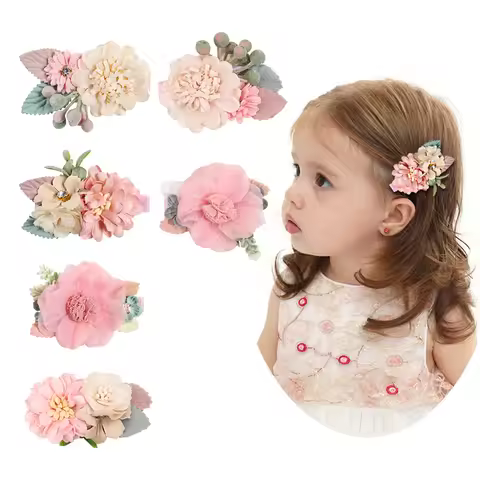 Hair Clips 3pcs/set Mesh Flower Hair Clips for Girls Boutique Artficial Floral Hairpins Kids Headwea