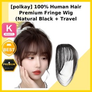 [polkay] 100% Human Hair Premium Fringe Wig (Natural Black + Travel Comb), 1pc / Korean Fringe Wig b