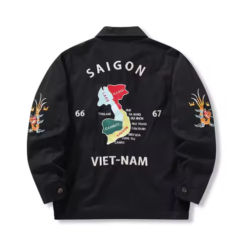1960's Vietnam War Sukajan Vntage Tokyo Windbreaker Retro Bomber Work Tiger Japanese VIET-NAM Embroi