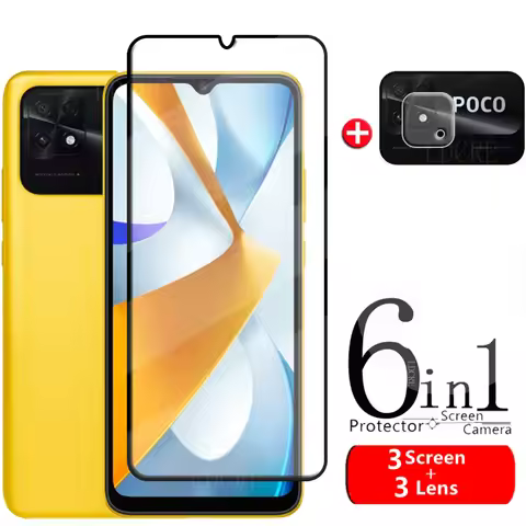 6-in-1 For Poco C40 Glass For Xiaomi Poco C40 Tempered Glass Full Cover Protective Screen Protector