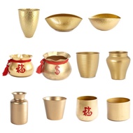 Gold Vase Treasure Bowl Fu Bucket Metal Flower Pot Desktop Ornament